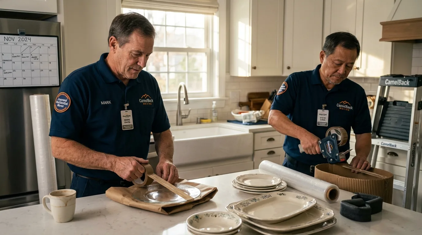Professional crew packing kitchen dishware in Whitehall, MI